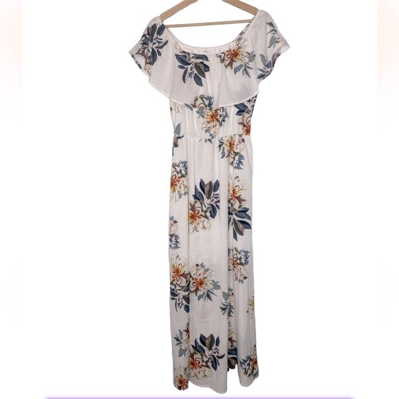 Summer Floral Dress One-Shoulder Flower and Leaf Printed Splicing Sisters Maxi - Picture 1 of 5